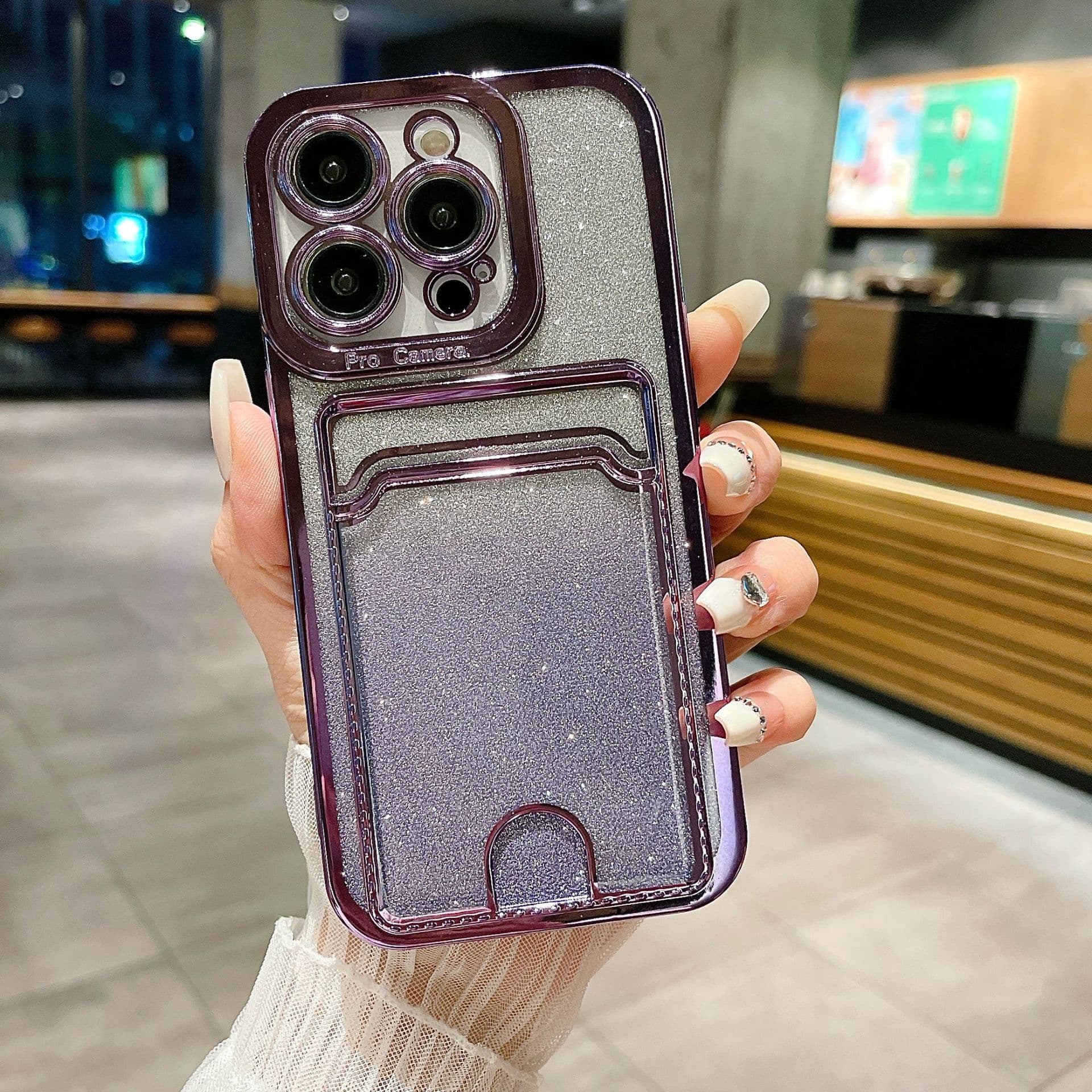 Suitable for IPhone16E Electroplated Card Case, Phone Case with Gradient Glitter, 15pro Apple 14 Card Protection Case iPhone7plus/8plus