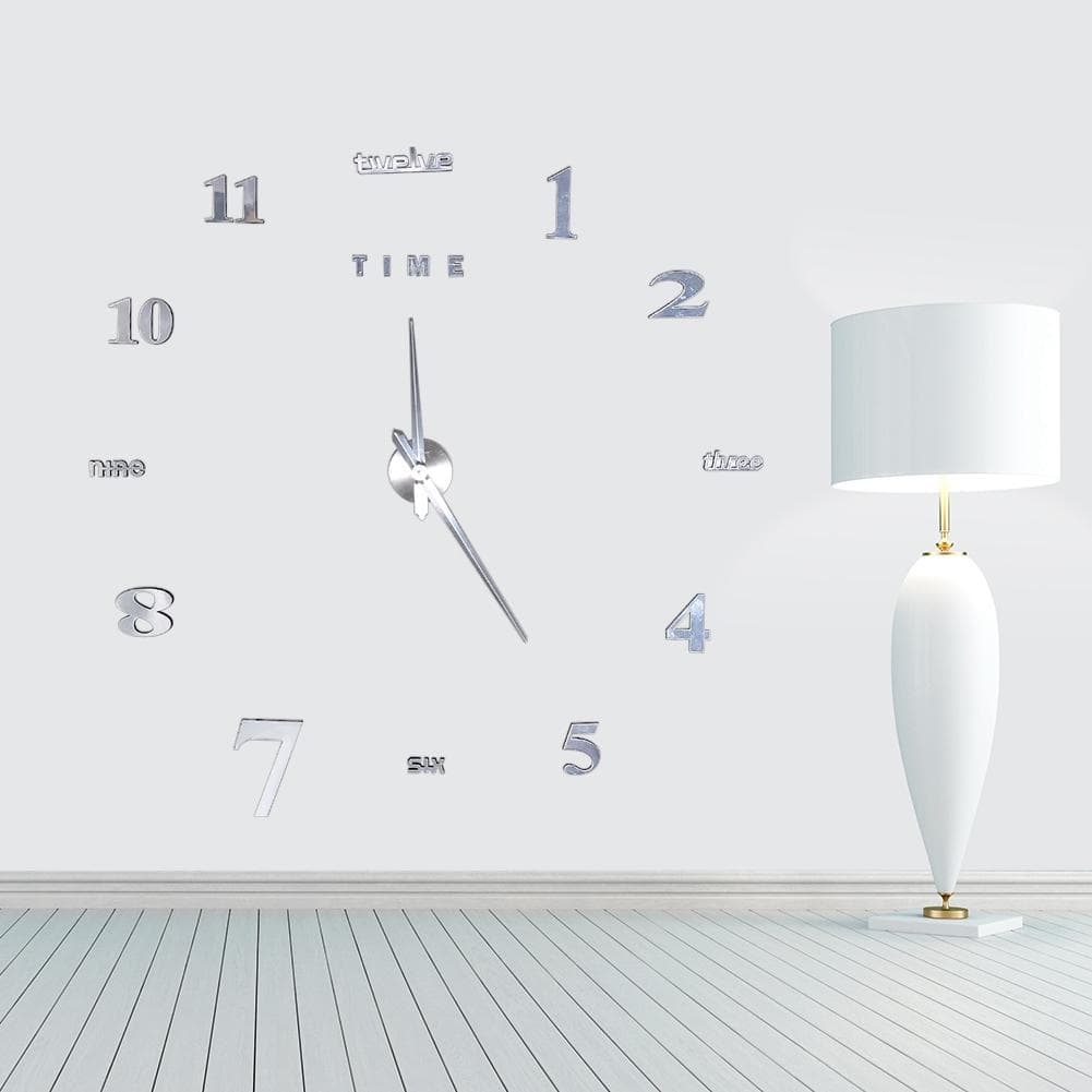 Modern DIY Large Wall Clock Kit 3D Mirror Surface Sticker for Home Office Room White
