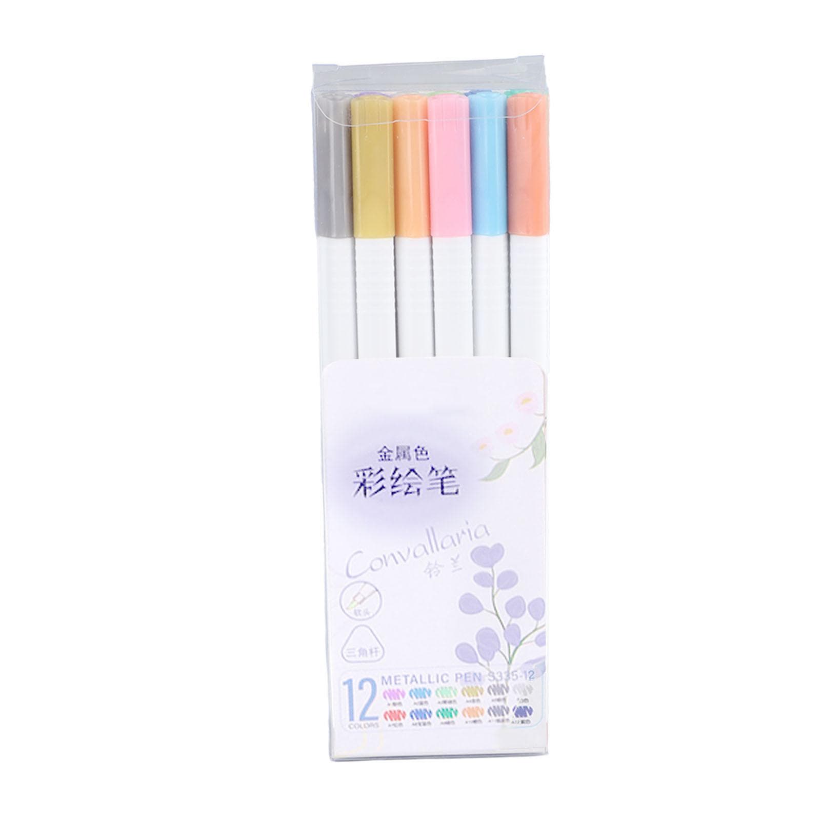 Metallic Paint Pens 12 Colors Soft Pen Tip Multipurpose Paint Marker Pens for Students Note Taking