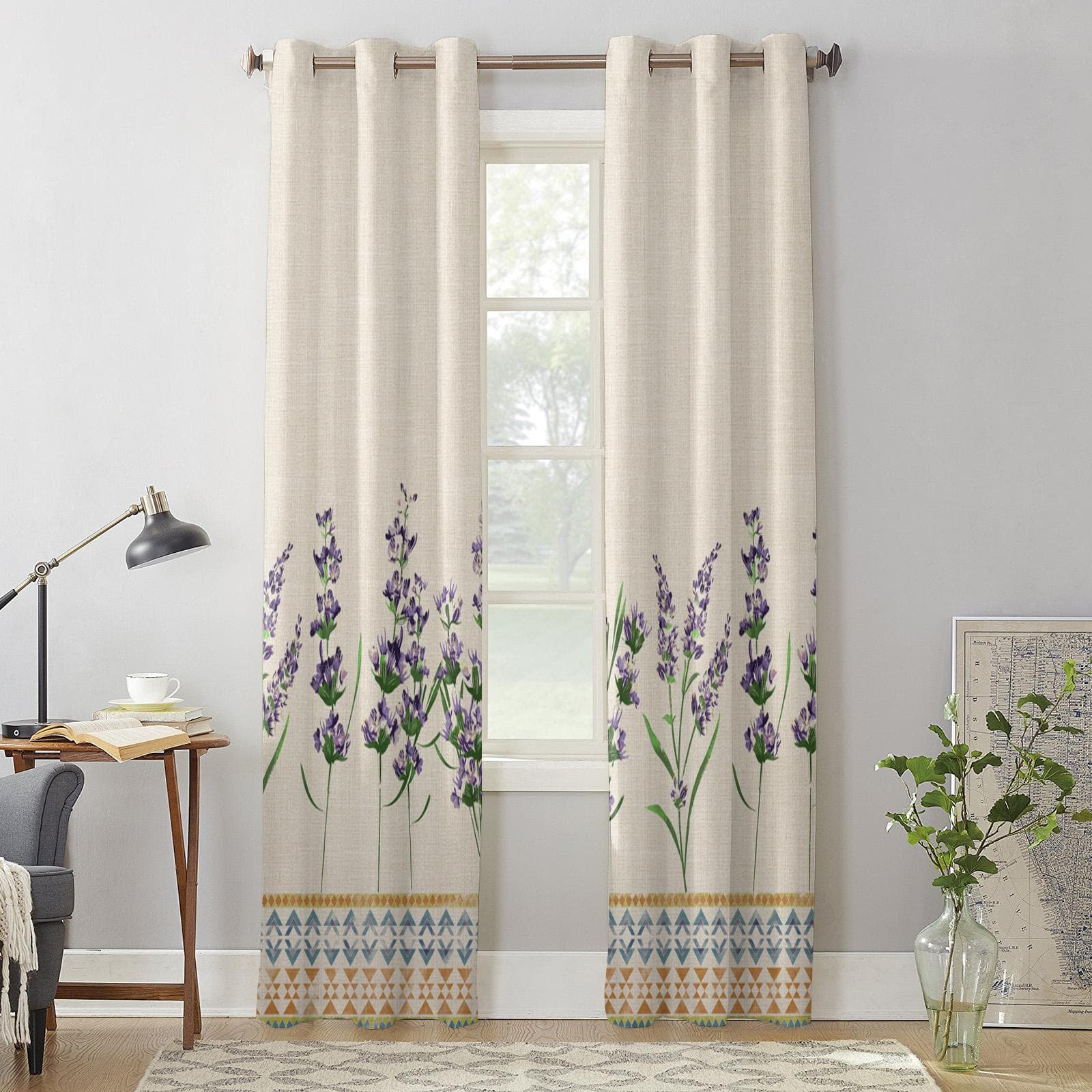 Lavender Flowers Bohemia Windows Curtains Living Room Bedroom Window Treatments Household Kitchen Curtains 135W x 60H(cm) x1