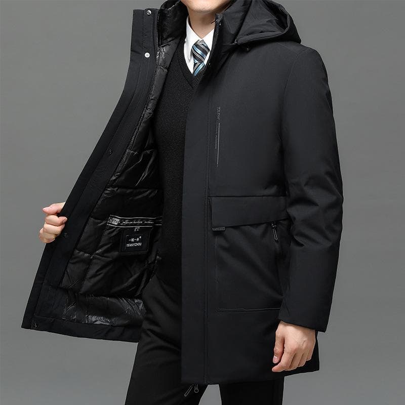 Men's Padded Jacket Middle-aged and Elderly Coat Thickened Detachable Liner Warm Padded Jacket Mid-length Men's Wear L black