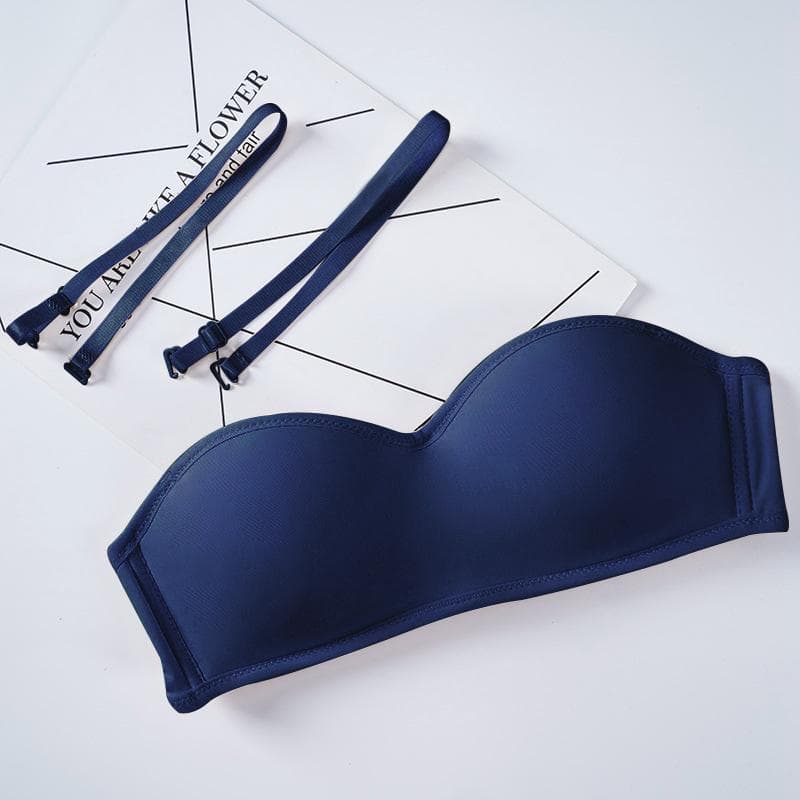 Invisible Push Up Strapless Bra For Wedding Without Strap Women Sexy Wireless Bralette Top Lingerie Seamless Underwear 36B dark blue
