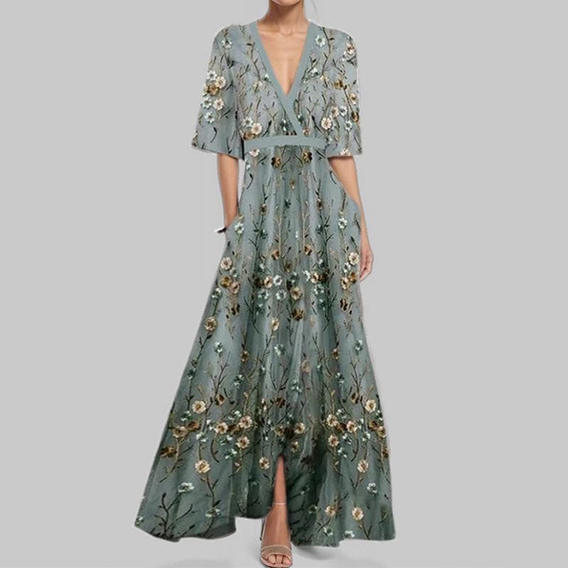 Spring Women's Dress New Style Waist-hugging Slim Print V-neck Long-sleeved Dress 3XL