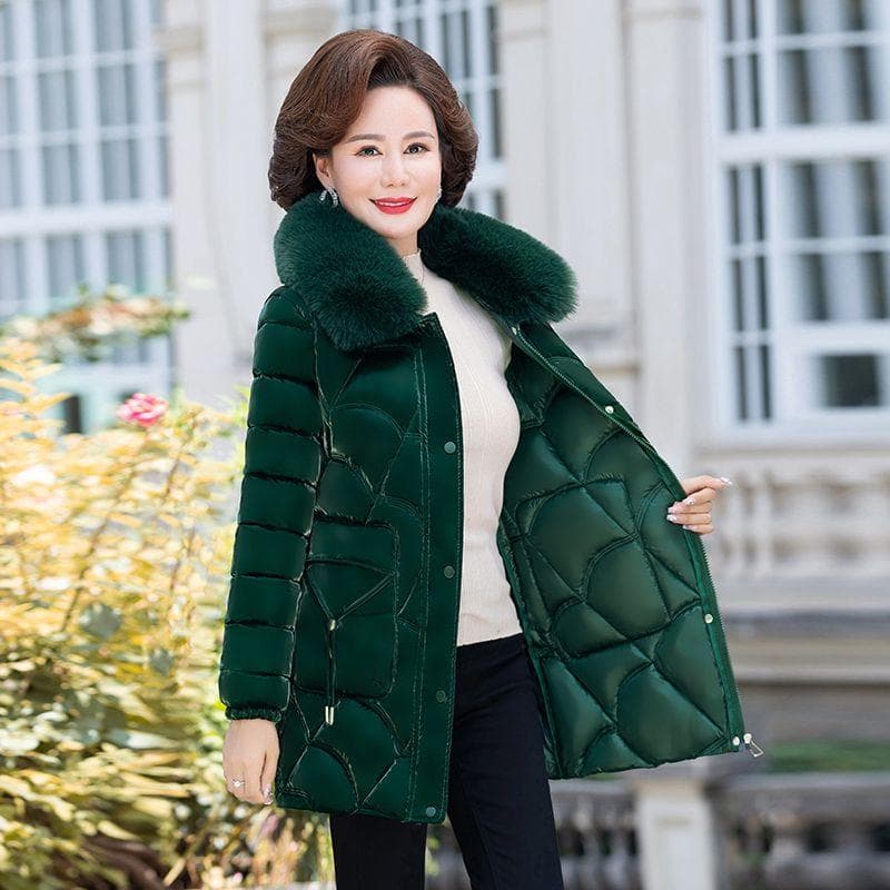 Women's Down and Cotton Jacket Medium To Long Length Thick and Warm Cotton Jacket Plus Size Jacket 5XL green