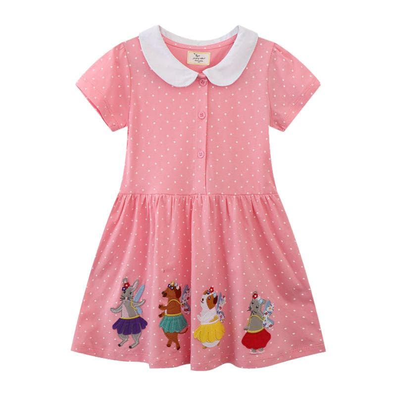 Summer New Children's Clothing Cartoon Embroidered Lapel Cotton Girls Dress 100cm