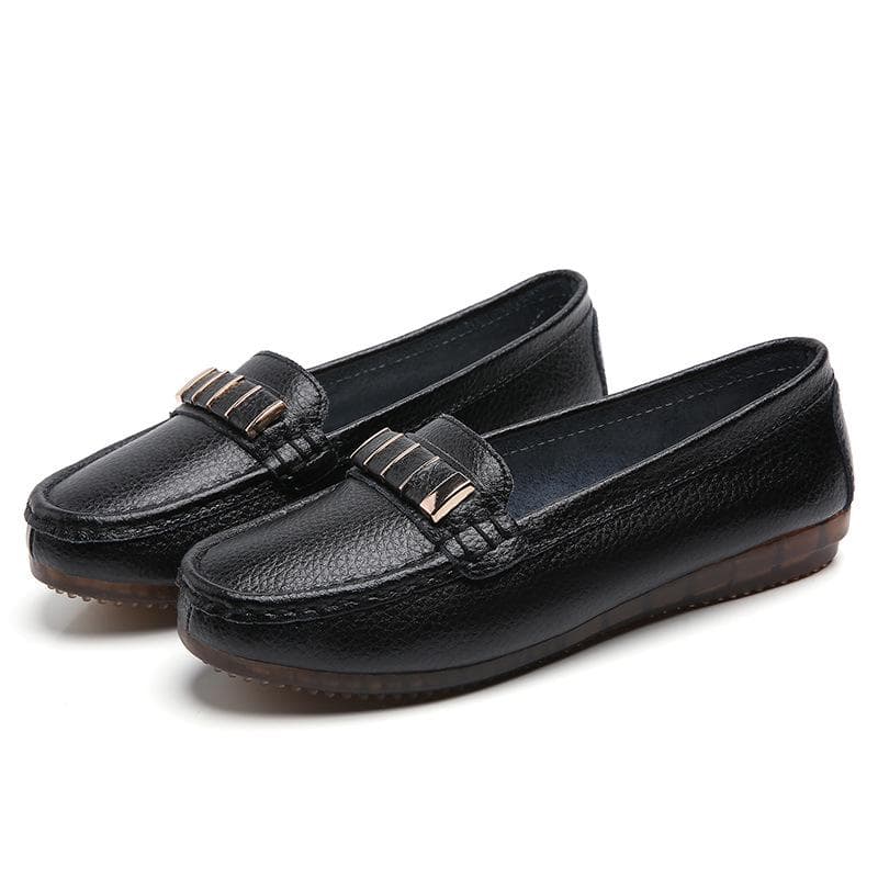 Autumn Flats Women Shoes Loafers Genuine Leather Women Flats Slip On Women's Loafers Female Moccasins Shoes Plus Size 39 black