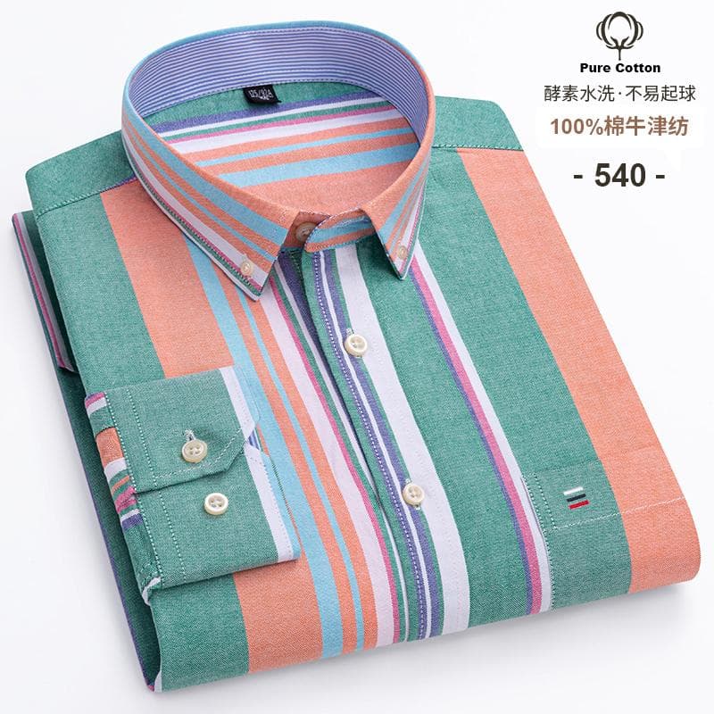 100% Cotton Oxford Men's Shirts Long Sleeves Plaid Soft Regular Fit Formal Dress Shirt Pocket Social Blouse Male Clothes S-7XL 2XL