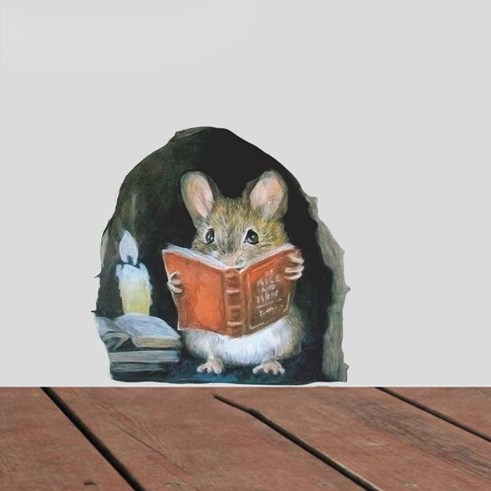 1 Pcs Mouse Reading Book In Wall Decals - Water Proof Funny Wall Stickers for Bedroom Nursery Wall Decor Mouse