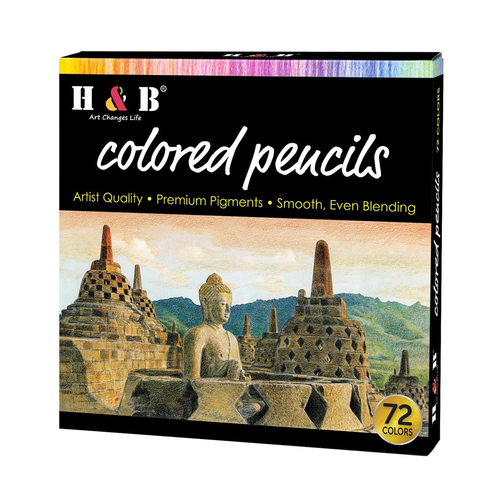 H&B Oil Colored Pencils Set 50 Color Pre-Sharpened Color Sketch Pencils Art Supplies for Students 72pcs