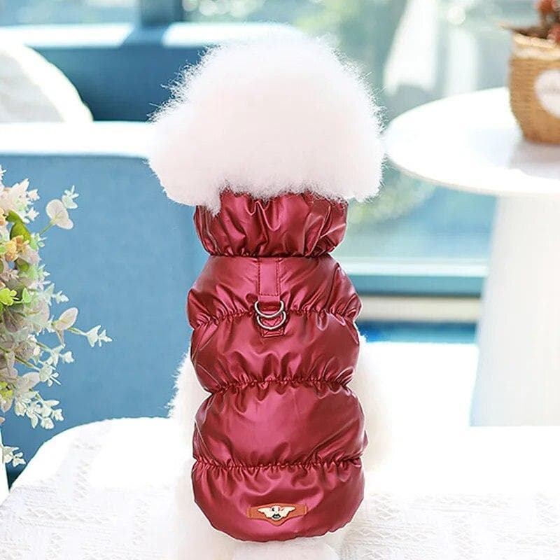 Winter Warm Dog Coat Soft Padded Pet Clothes for Small Medium Dogs Cats with D-ring Puppy Jacket Chihuahua French Poodle Outfit XXL wine red