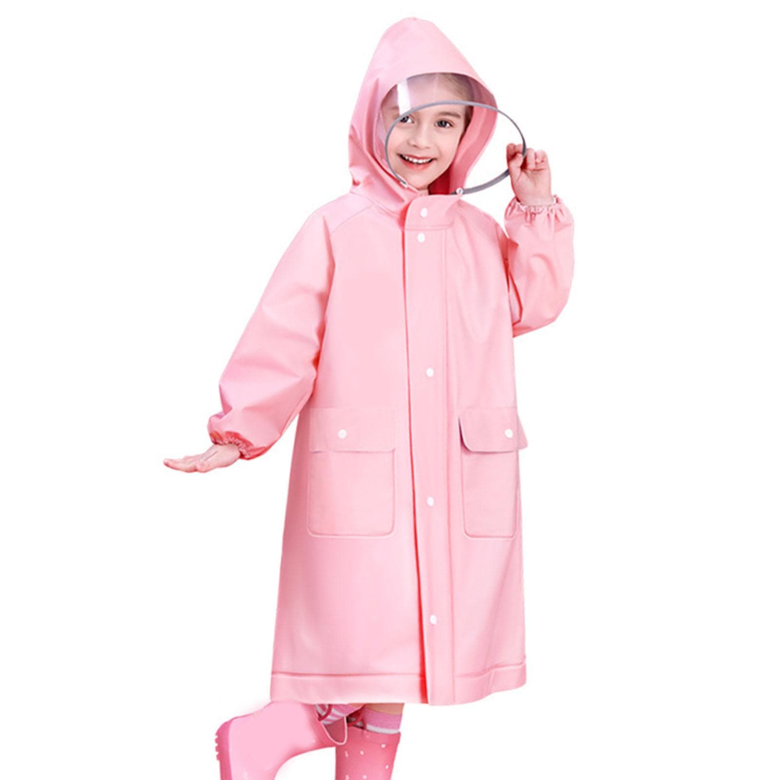 Kids Raincoat Sakura Pink Cute Waterproof Lightweight Durable Kids Rain Jacket with Backpack Slot XL