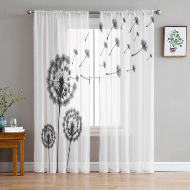 Dandelion Pattern Modern Tulle Curtains For Living Room Bedroom Home Kitchen Window Sheer Curtains 135W x 183H(cm)