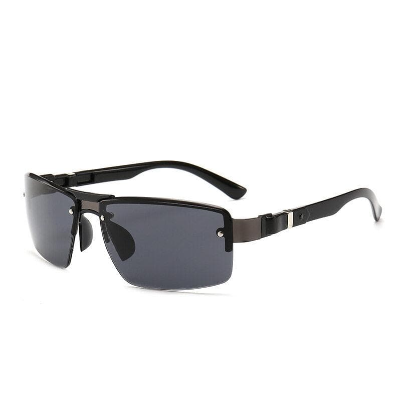 Classic Rimless Metal Sunglasses Men Retro Sport Sunglasses Double Grey Lenses Outdoor Driving Fishing non-polarized Glasses grey