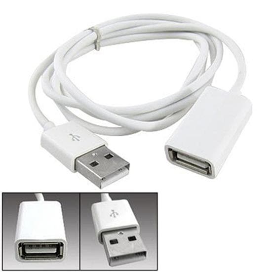 White PVC Metal USB 2.0 Male to Female Extension Adapter Cable Cord 1m 3Ft 5pcs 1m