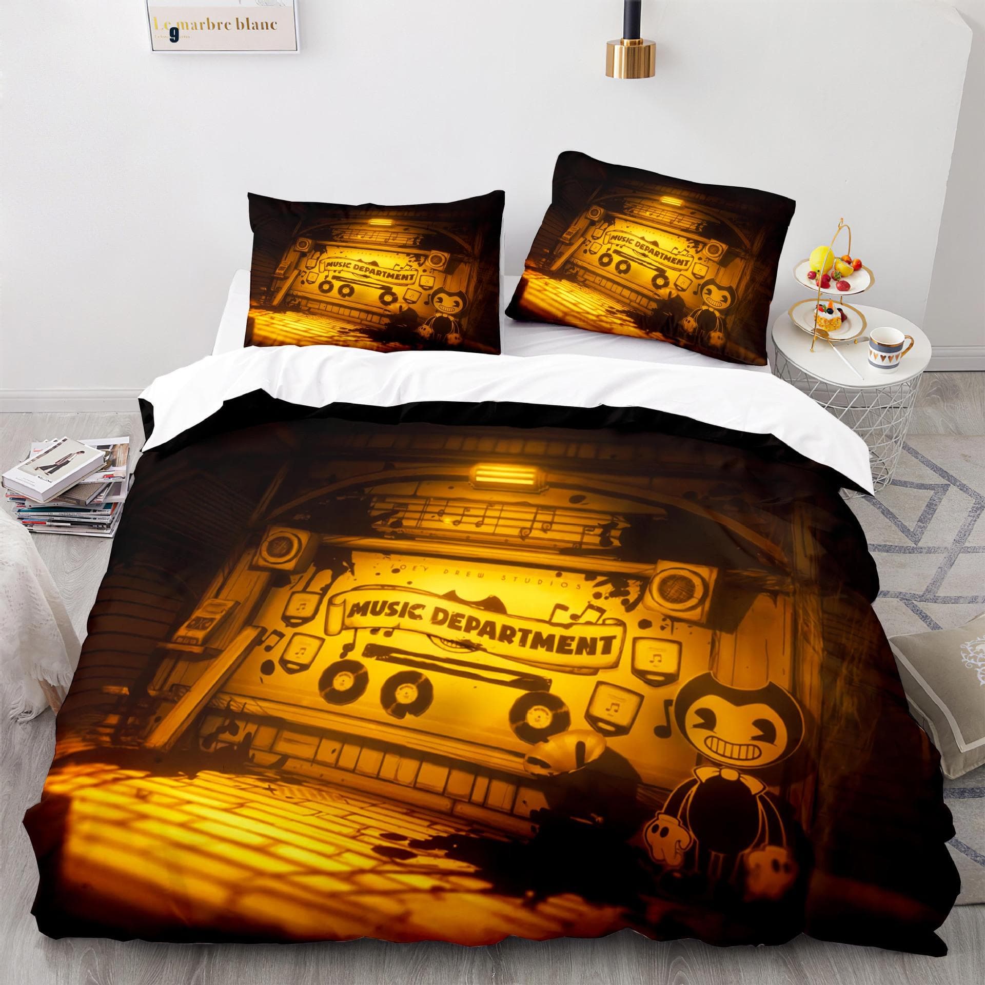New Anime Bendy & Ink Machin Bedding Set Single Twin Full Queen King Size Bed Set Adult Kid Bedroom Duvetcover Set Home Textile US Queen 228x228cm