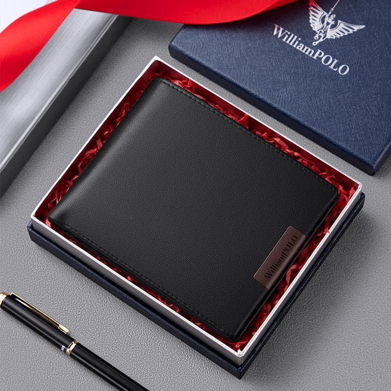 WILLIAMPOLO 2023 New Trendy Brand Fashion Men's Wallet Men's Short Soft Cowhide Genuine Leather Walle One Size black