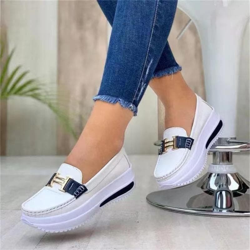 Women's Vulcanized Shoes Summer New Round Toe Leather Women's Sports Shoes Outdoor Flat Sports Women's Flat Shoes Large Size 41