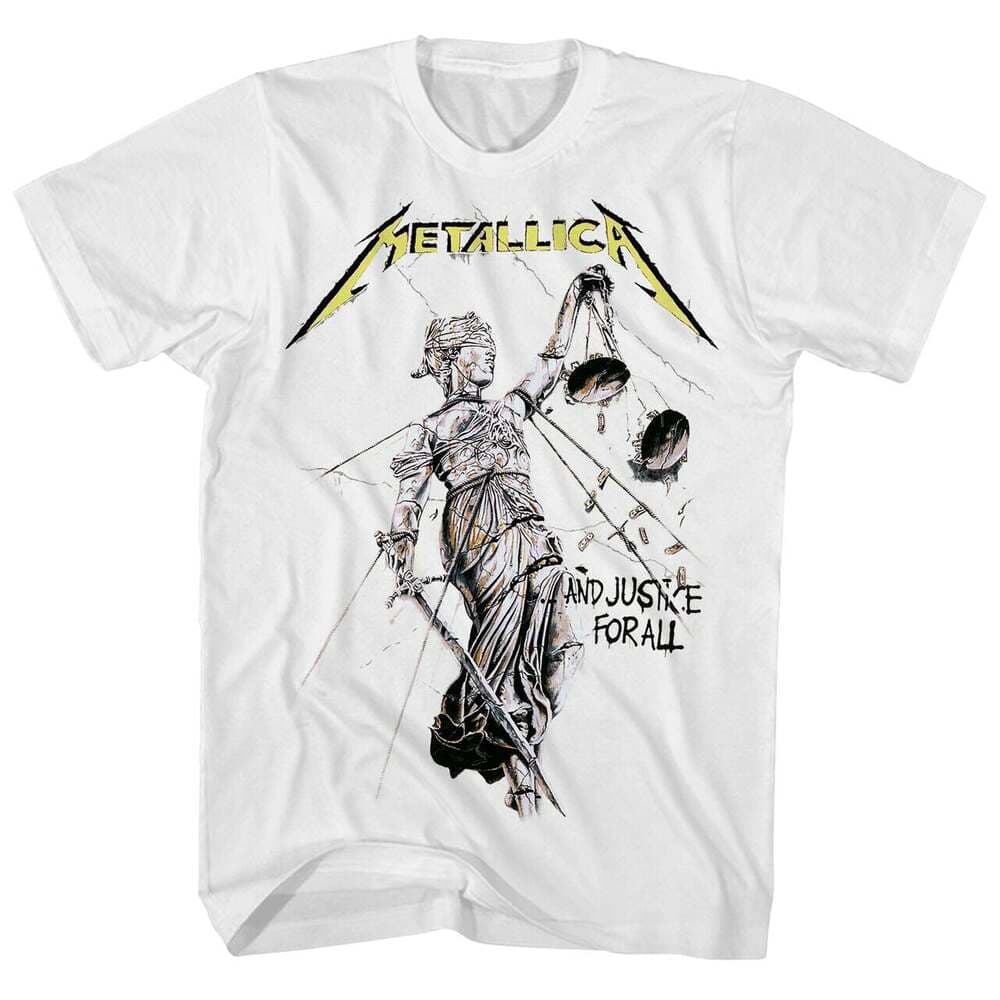 Metallica Justice For All T Shirt Mens Licensed Rock N Roll Concert Tee White S