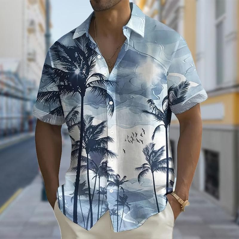 Men's Refreshing and Handsome Trees 3D Print Shirt Button Up Shirt Casual Shirt Summer Shirt Short Sleeve Daily Vacation Clothing M blue