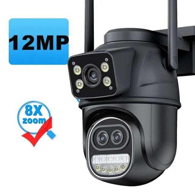 New EU 12MP 6K WiFi IP Camera Three Lens Dual Screen Outdoor PTZ Cam 8X Zoom Home Security Protection Wireless WiFi Video Surveillance 12MP 6K Camera