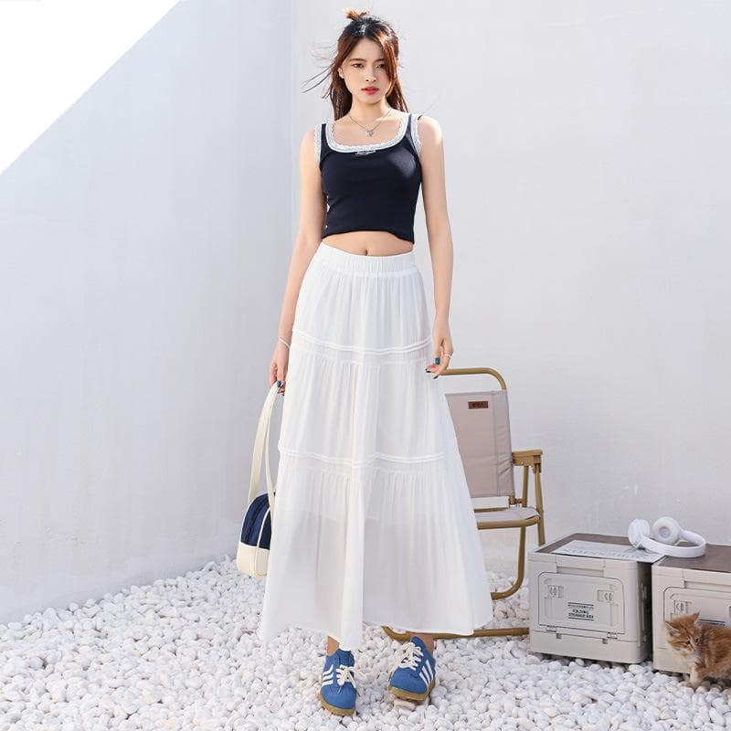 White Gentle Style Sweet Skirt for Women In Spring and Summer High Waist Slim and Versatile Long Skirt Small Cake Skirt XL white