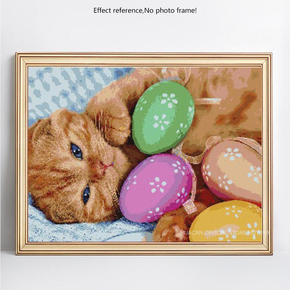 Full Round Diamond Painting Cat And Egg Rhinestone Diamond Embroidery Mosaic Cross Stitch 20X30CM