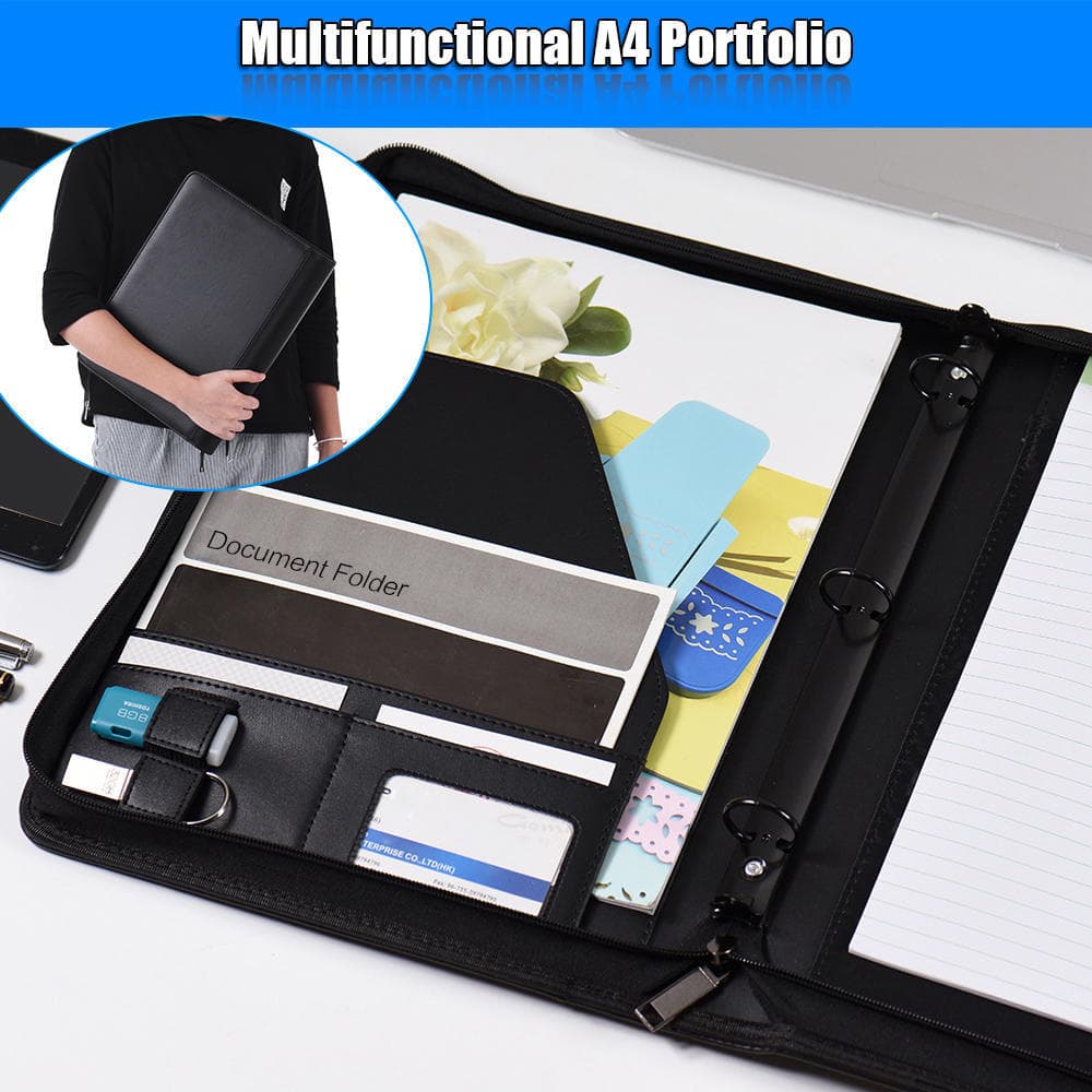 Multi Functional Pro A4 Zipped Business Padfolio Conference Folder Document Case Organizer