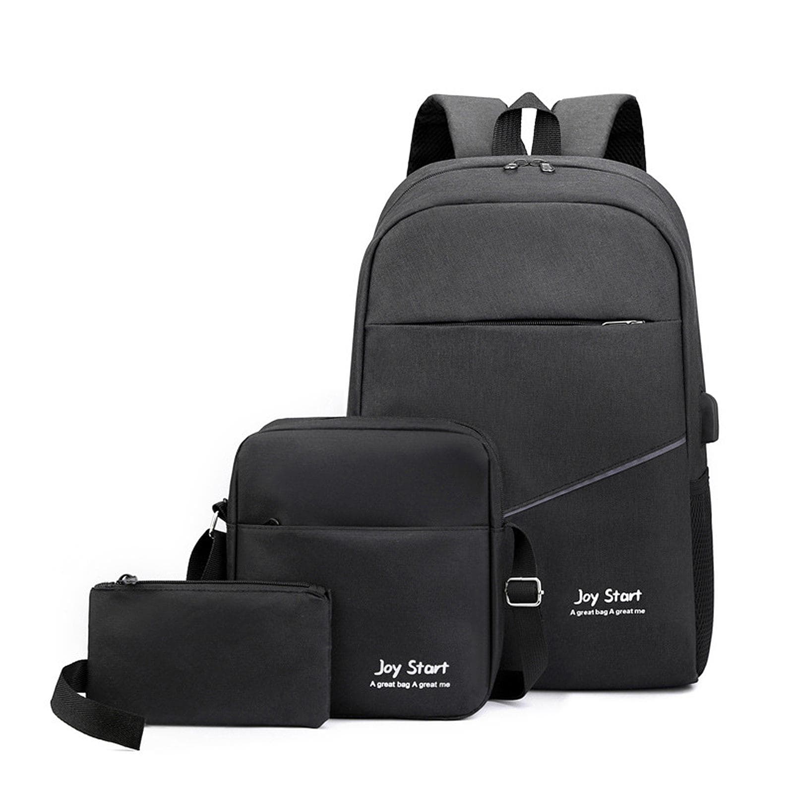 3pcs Backpack Set Women Men Laptop Backpack Shoulder Bag Small Pocket for Travel School Business black