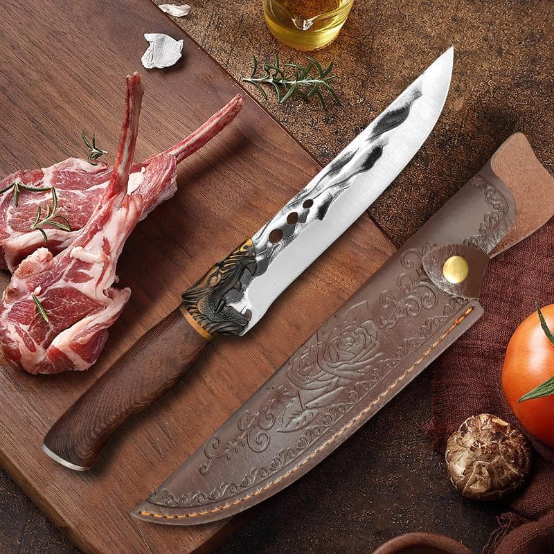 High-Carbon Steel Forged Butcher Boning Knife Kitchen Meat Cleaver Handmade Fishing Knives with Wood Handle Size3