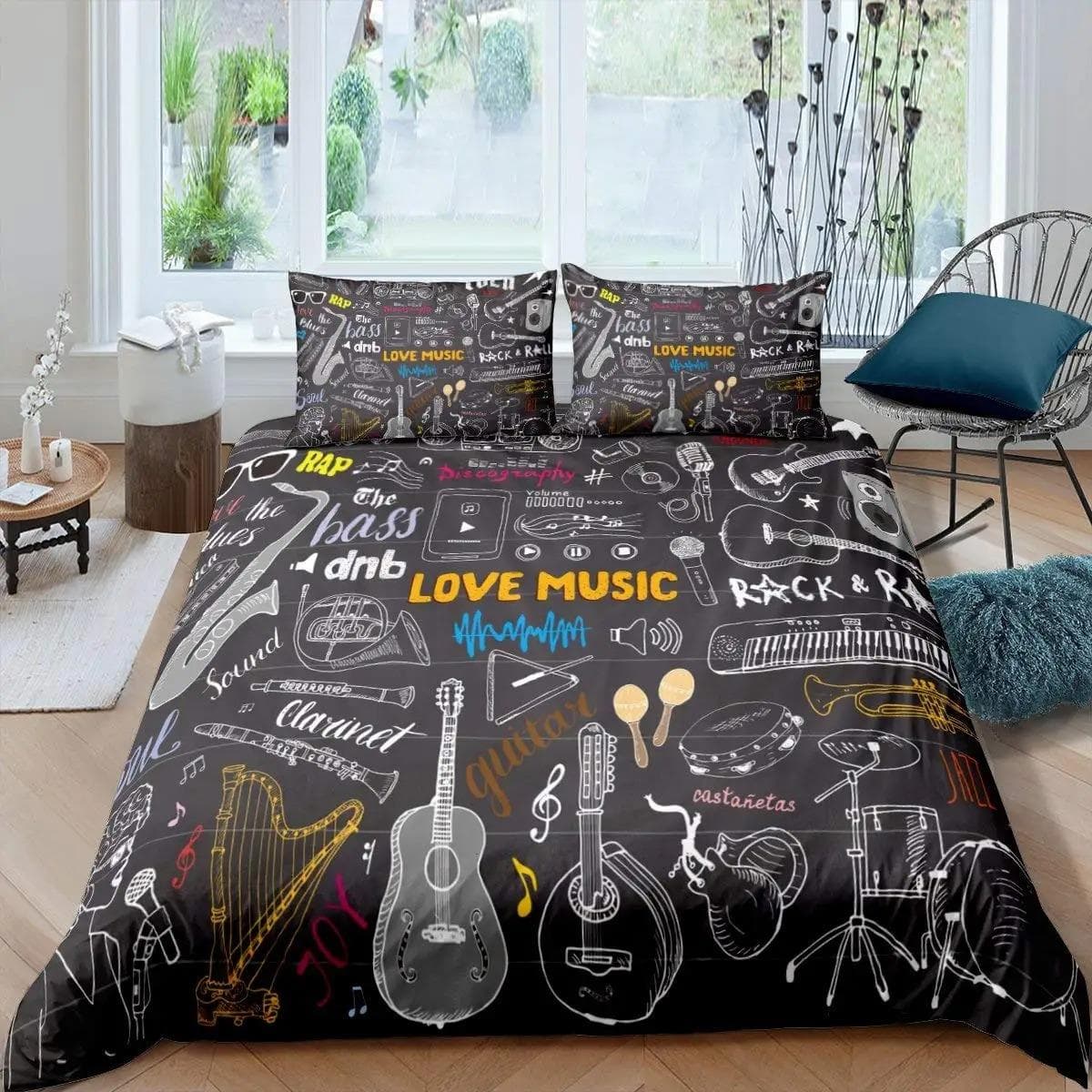 Guitar Bedding Set Punk Rock Music Duvet Cover Set For Kids Teens Boys Young Man Rotating Musical Instrument Comforter Cover 135X200cm-2pcs
