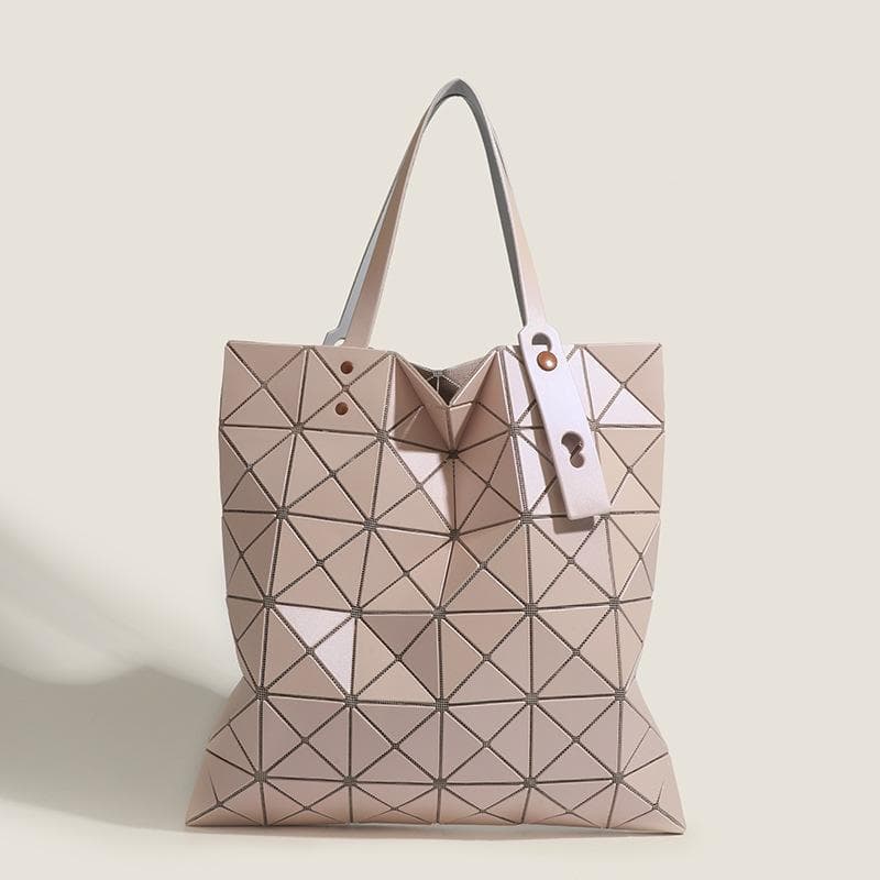 Six-grid Geometric Diamond-shaped Tote Bag, Limited Edition Spliced Frosted Handbag, Versatile Large-capacity Shopping Bag pink