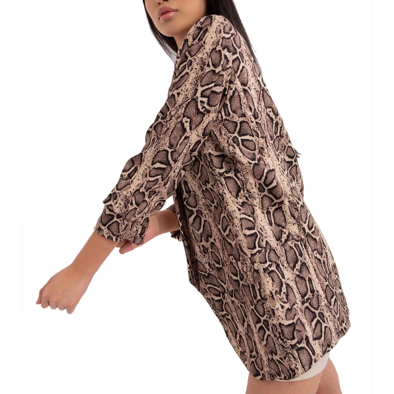 Women Fashion Print Suit Coat Turn Down Collar Printed Buttonless Pockets Long Sleeve Leisure Coat