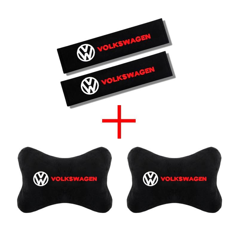 2026 Hot For VW VOLKSWAGEN Set Car seat Neck Pillows&Seat Belt Cover Comfort Rest Travel Cushion For Volkswagen VW GOLF Polo Tig