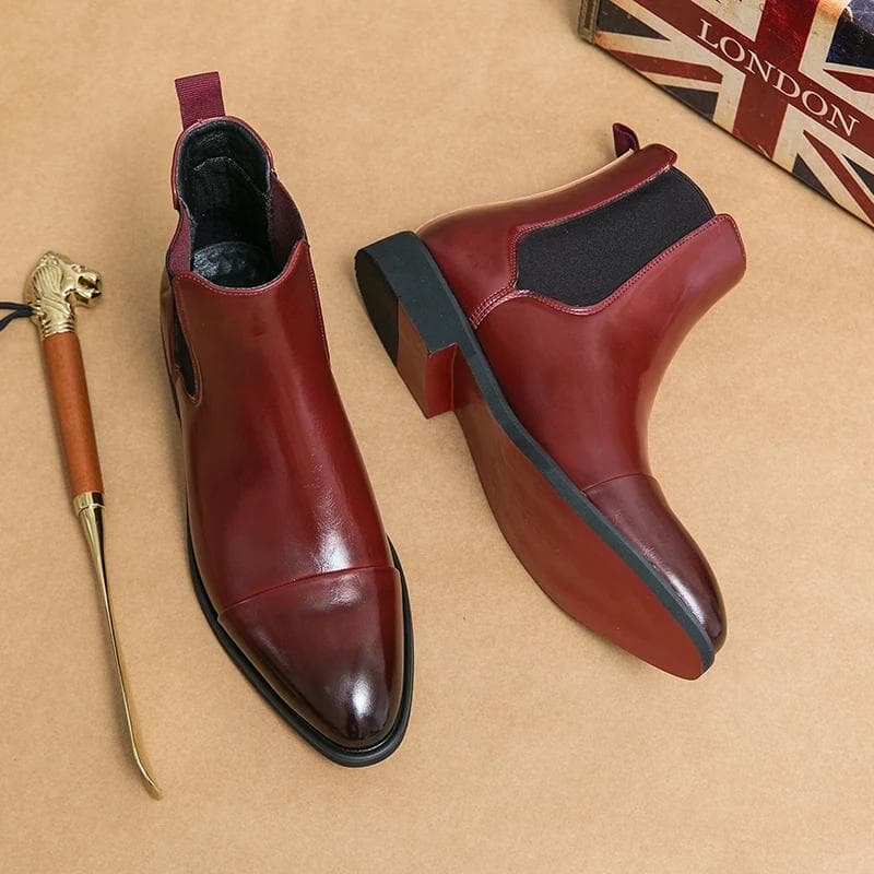New Red Sole Chelsea Boots for Men Black Square Toe Business Handmade Men Short Boots Botas De Hombre Men Boots 44 red
