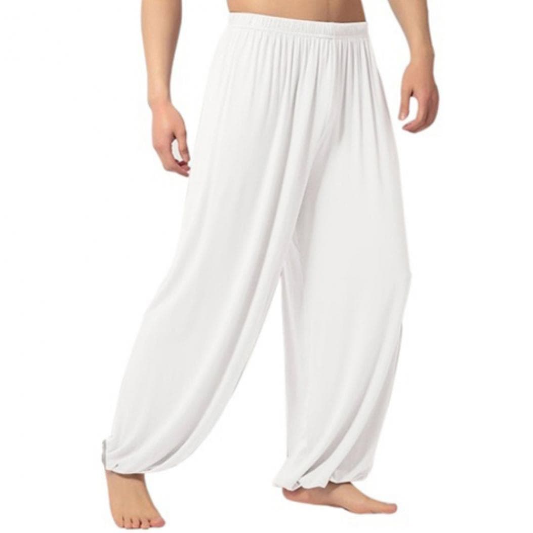 Men's Casual Pure Color Slacks Belly Dance Yoga Haren Pants Slacks XL white