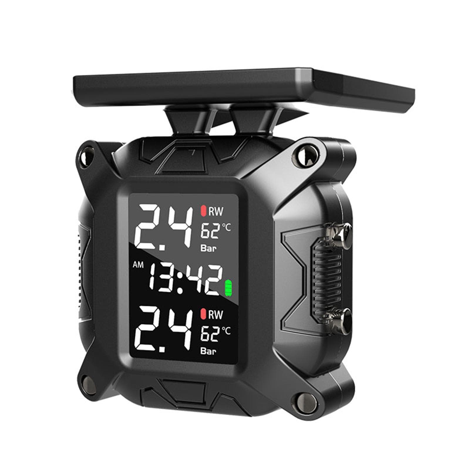 Tire Pressure Monitoring System TPMS for Motorcycles Solar Wireless Charging IP67 Waterproof with 2 black