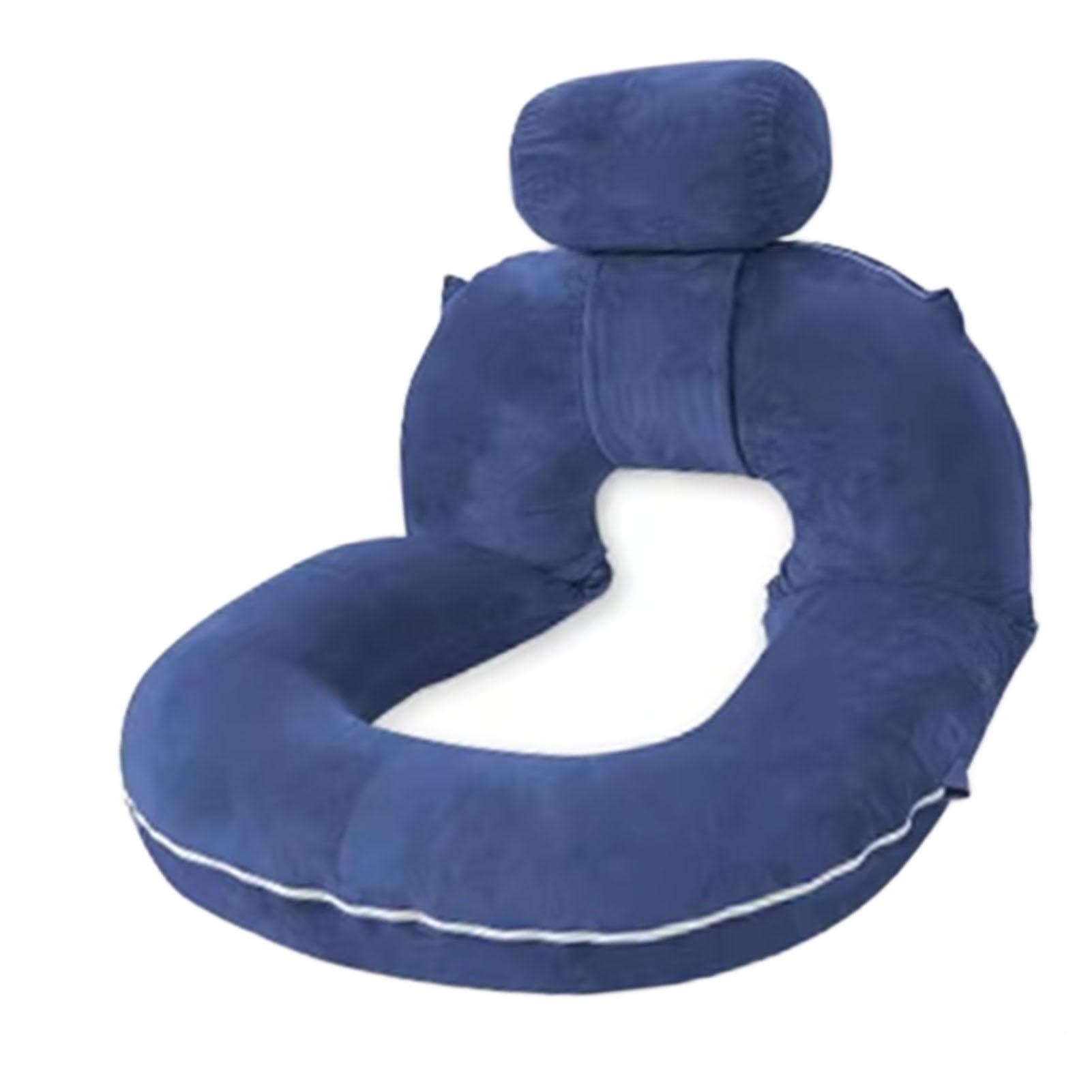 Reading Pillow U Shape Full Body Support Comfortable Skin Friendly Detachable Sit Up Pillow for Bed dark blue
