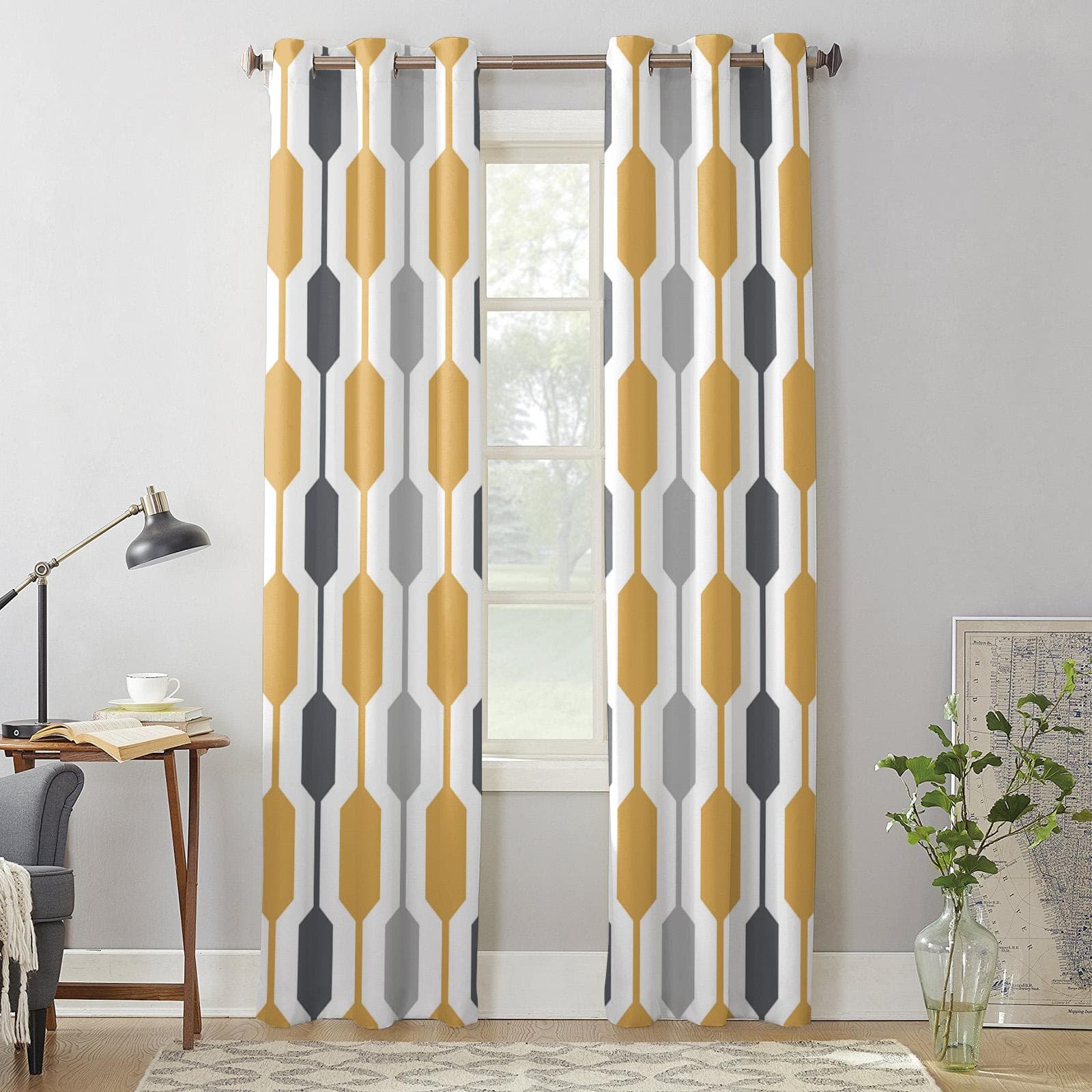 Middle Ages Modern Abstract Geometry Windows Curtains Living Room Bedroom Kitchen Curtains For Children Drapes 135W x 60H(cm)