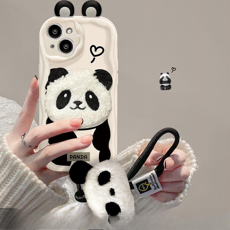 Applicable To Apple 15promax Mobile Phone Case IPhone 14/13 Cartoon Plush Panda Lanyard 11/12 Silicone Xs iPhone 13 mini