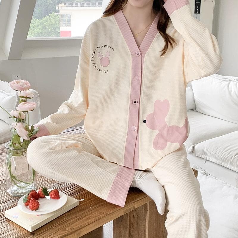 Japanese Kimono Autumn Winter Womens Pajamas Sets Cotton Long Sleeves Homesuits Casual V-neck Lapel Sleepwear 2XL