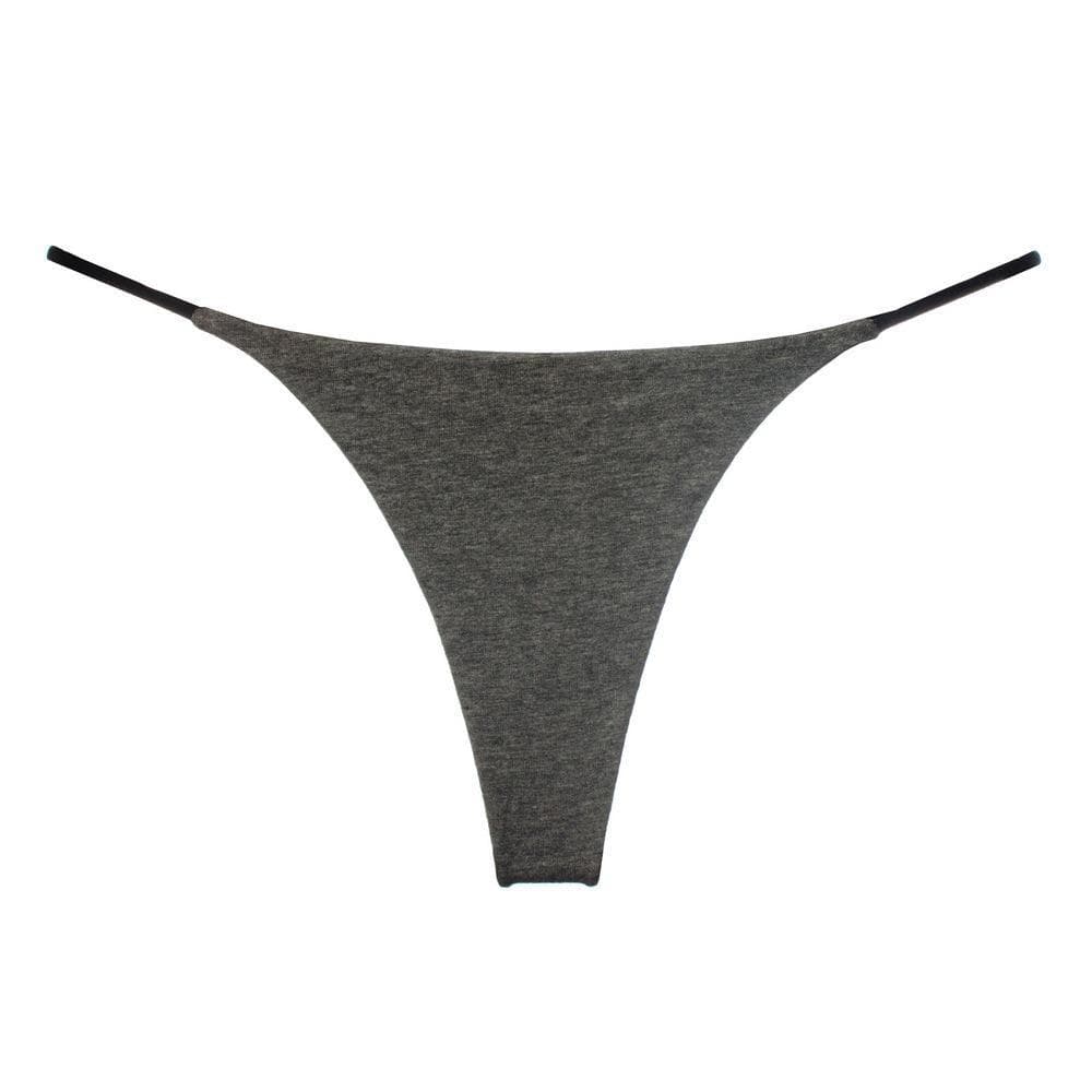 Yuxiangge Double-Layer Thin Strap Thong Bikini Panties for Women M grey
