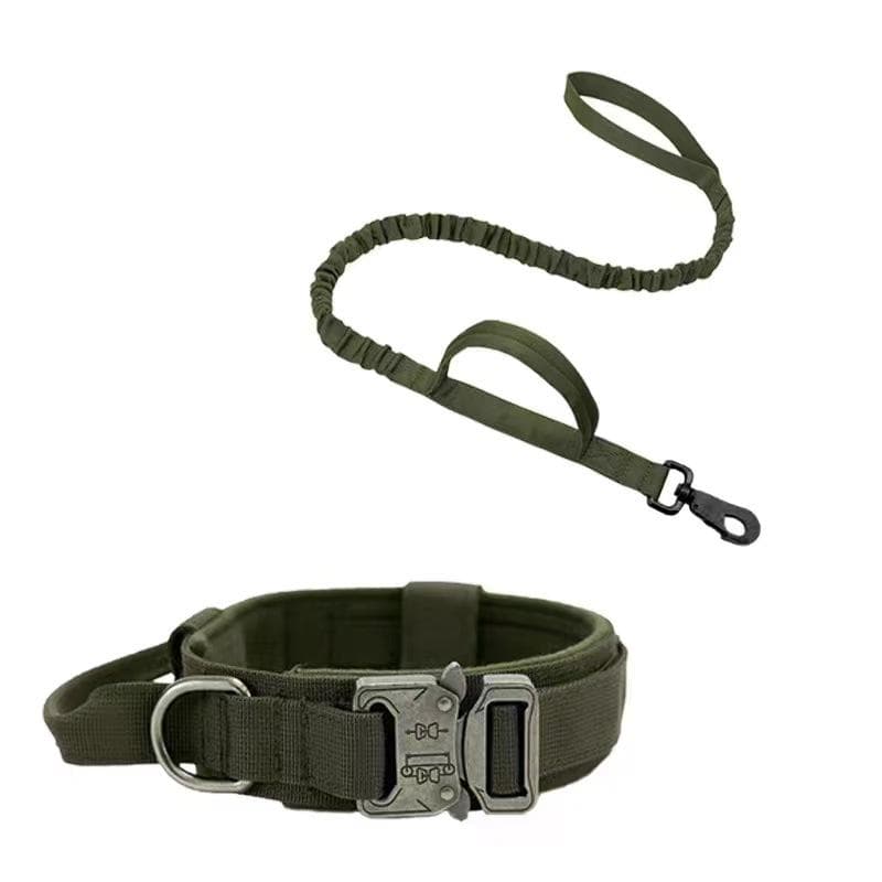 Pet Dog Collar Leash Set Nylon Material Durable Dog Collar Reflective Leash Pet Tactical Training Dog Collar Large Dog Leash Set XL green