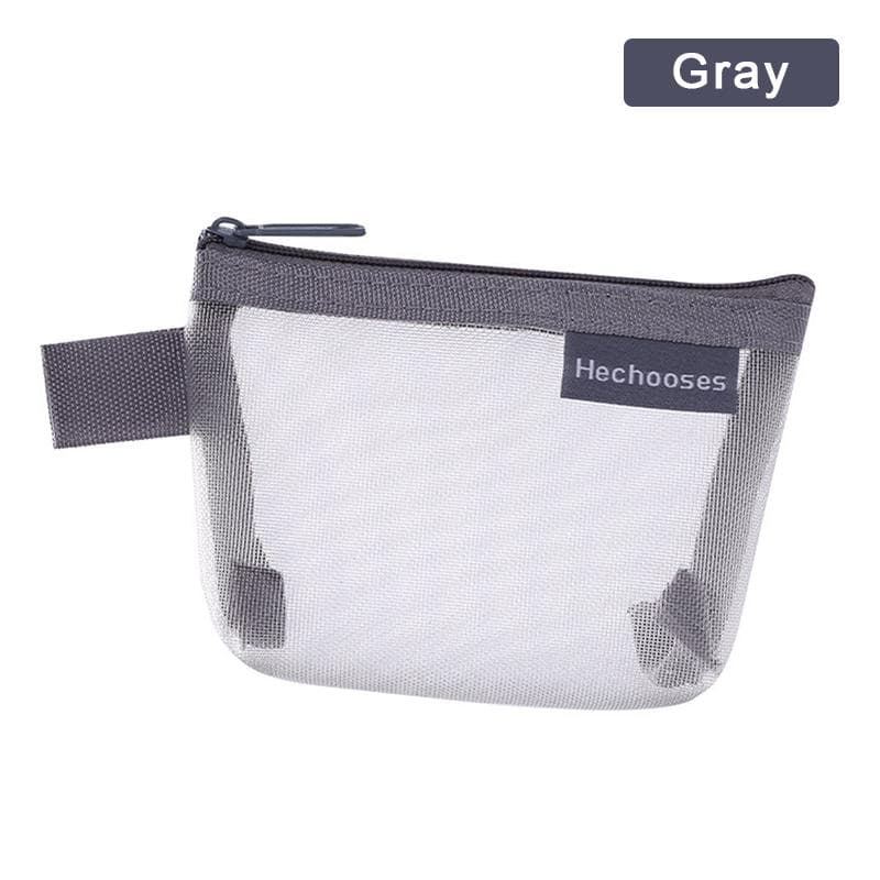 Transparent Mesh Portable Cosmetic Bags Mini Coin Bags Purse ID Credit Card Holder Key Earphone Storage Bag Small Makeup Pouch gray