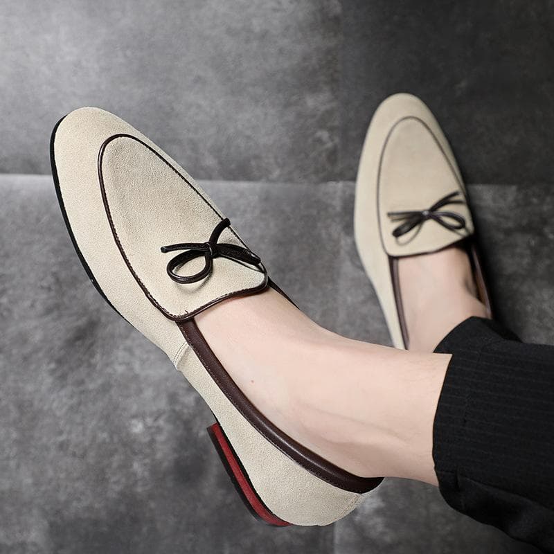 Fashion Men's Casual Shoes with Bowknot Genuine Suede Leather Trendy Party Wedding Loafers Flats Mens Driving Moccasins EUR Sizes 38-48 38 beige