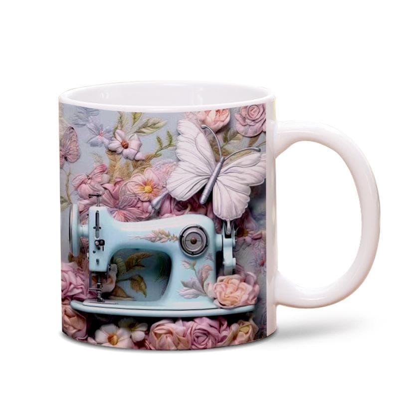 3D Flat Sewing Machine Painted Mug Ceramic Mug Creative Space Design Tea Milk Mugs Birthday Christmas Gifts for Sewing Lovers 301-400ml