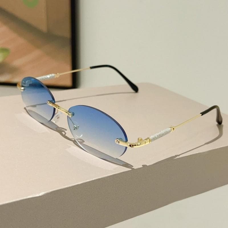 KAMMPT Rimless Oval Sunglasses Men Women Gradient Lens Fashion Trendy Casual Outdoor Sun Glasses UV Protection golden