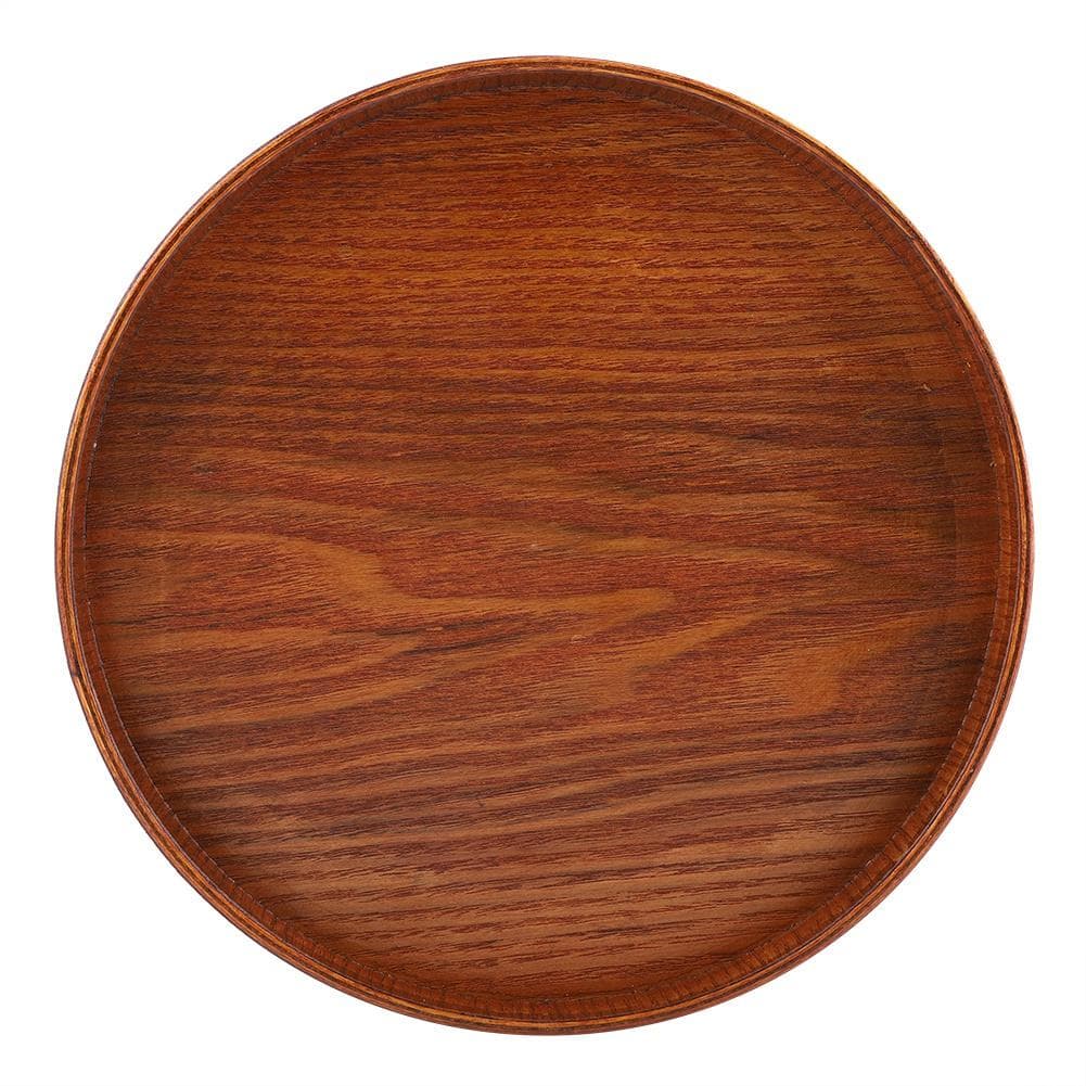 Round Natural Wood Serving Tray Wooden Plate Tea Food Server Dishes Water Drink Platter 21cm