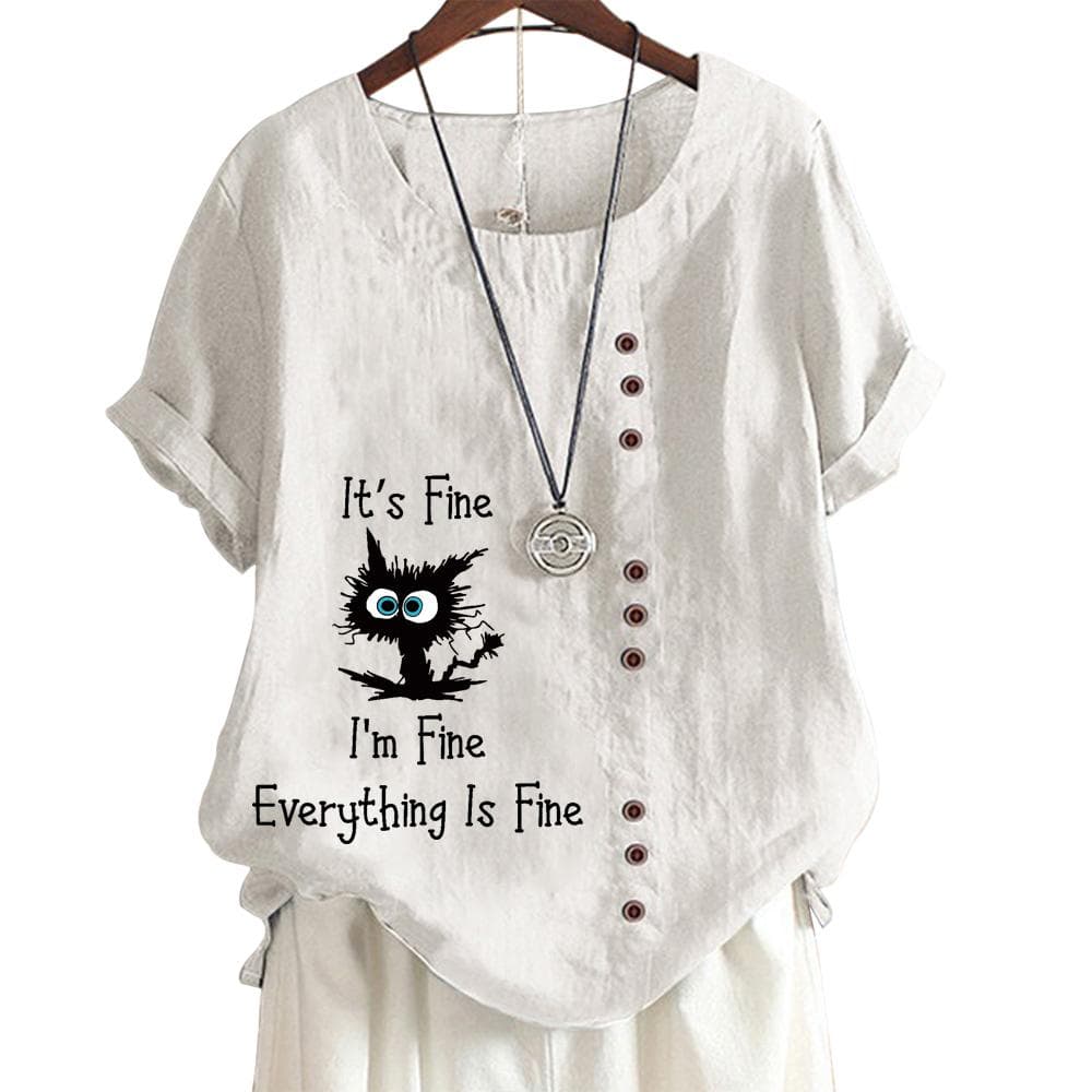 Stylish Pattern Print Women's Comfortable Cotton Linen Casual Tee with Round Neck and Short Sleeves S-5XL S