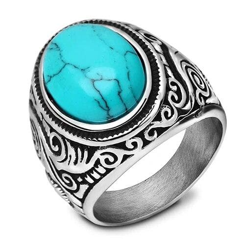 Wholesale Retro Jewelry turquoise Stone Rings For Men Titanium Steel Inlaid Three Colors Onyx Ring Men Domineering Opal Ring 11