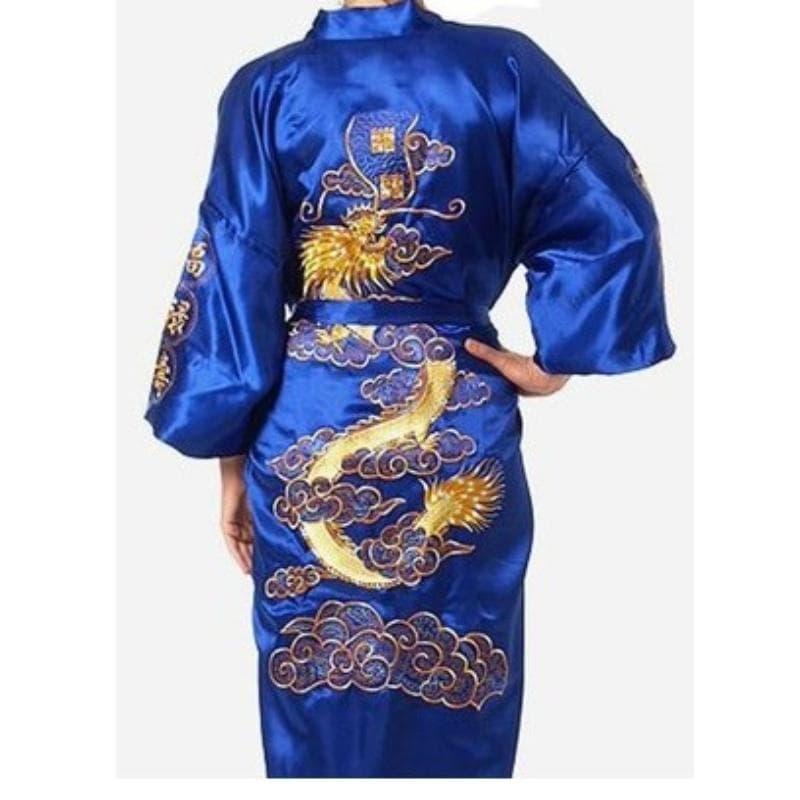 Ethnic Chinese Style Men's Clothing Men's Dalong Bathrobe Bathrobe Dragon Robe Tang Suit Pajamas Nightgown Home Service Embroidered Dalong S blue